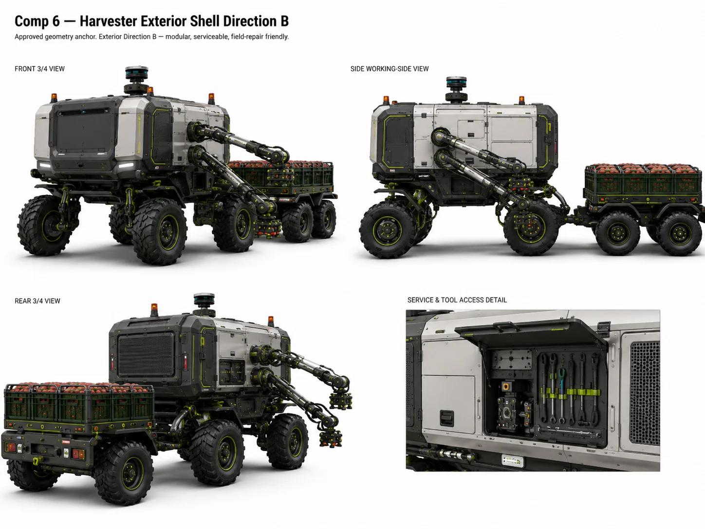 Harvester exterior shell direction B